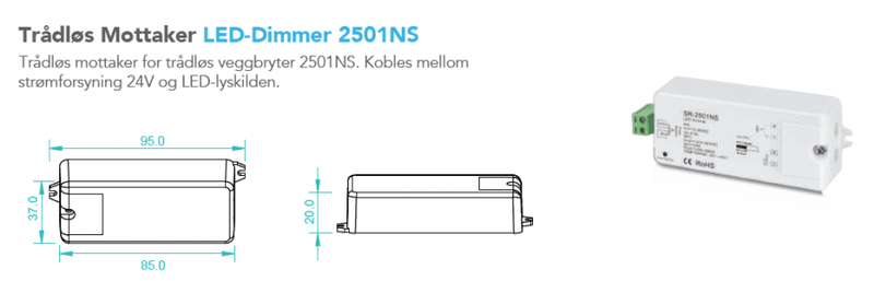 Bryter 2-Kanal RF 2833K2 + 2stk Trådløs dimmer 1009CS